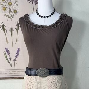 90s Y2k Brown Ruffle Top Fairy Grunge Mori Kei Forest Dark Coquette Dollette M